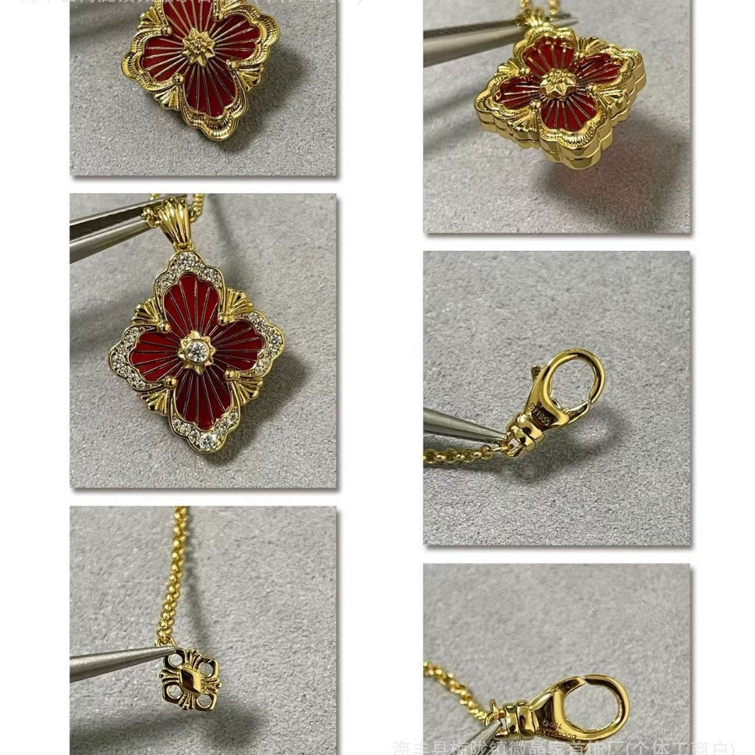 V金歌剧院四叶草项链高品质CNC天河蓝白贝母镶钻opera布契锁骨链