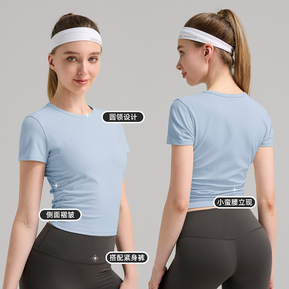 lulu瑜伽服运动T恤速干收腰罗纹女士健身短袖休闲短款上衣跑步