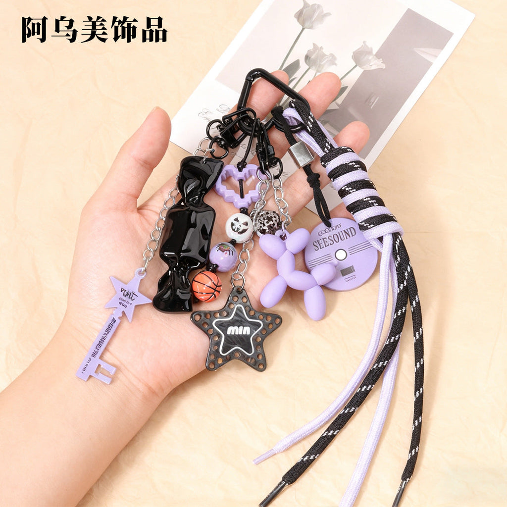 亚马逊网红爆款彩色尼龙绳万圣节串珠钥匙扣挂件情侣款包包挂绳