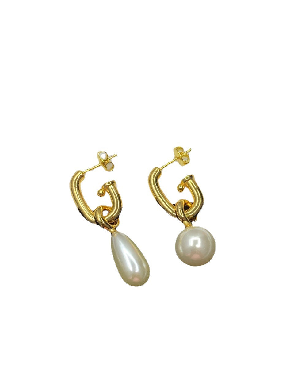 Cel家22新款贝珠不对称耳钉女高级感气质光面几何型珍珠耳环