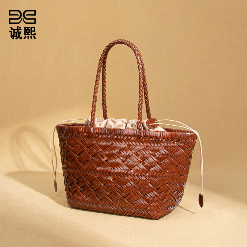 法式高级感编织菜篮子母包复古潮流简约手提包时尚休闲单肩腋下包