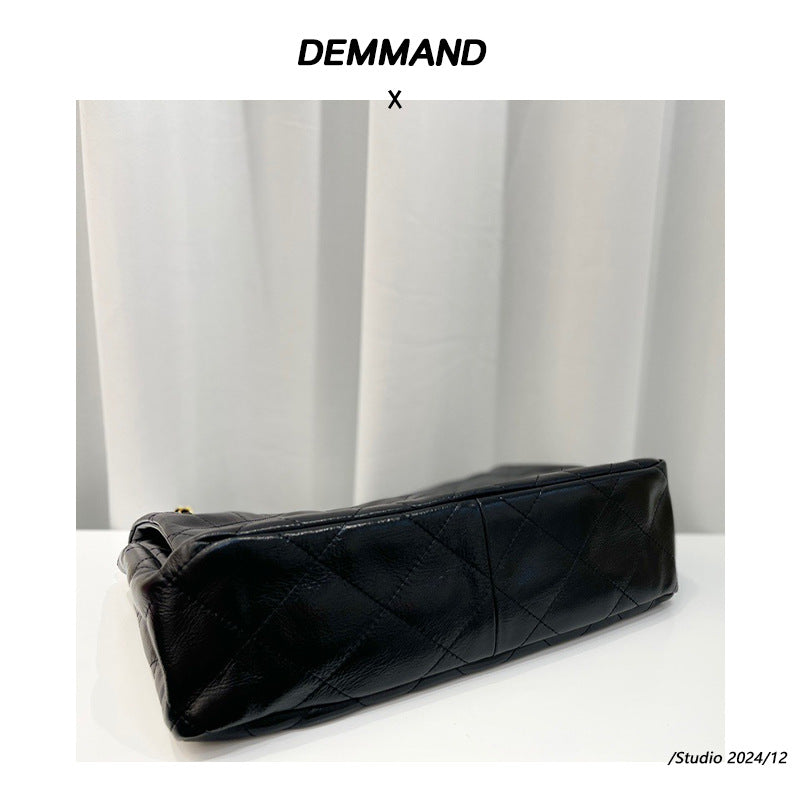 头层牛皮小香风菱格链条包大容量托特真皮女包时尚单肩斜挎流浪包