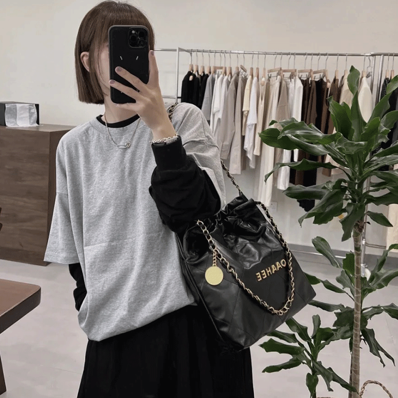 小香黑银垃圾袋包2023新款真皮托特包高级感大容量单肩菱格链条包