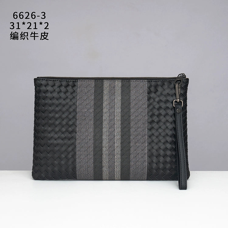 X&BV手拿包男真皮休闲潮流青年编织商务大容量信封包男手包夹包男