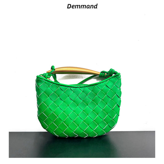 拉链款编织包包2023新款牛皮金属手柄月牙包单肩斜挎手提包时尚