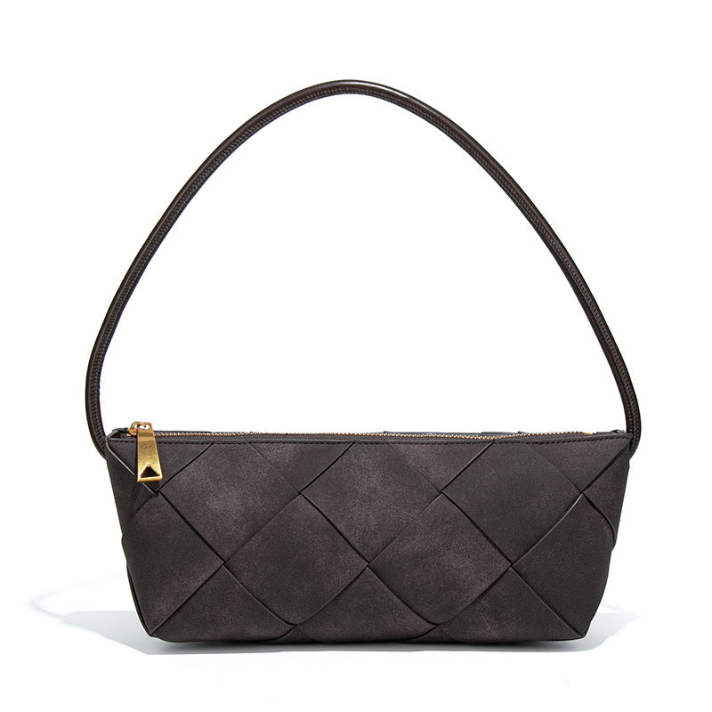 时尚小众设计单肩女包秋冬磨砂麂皮绒编织包包潮流复古手拎腋下包