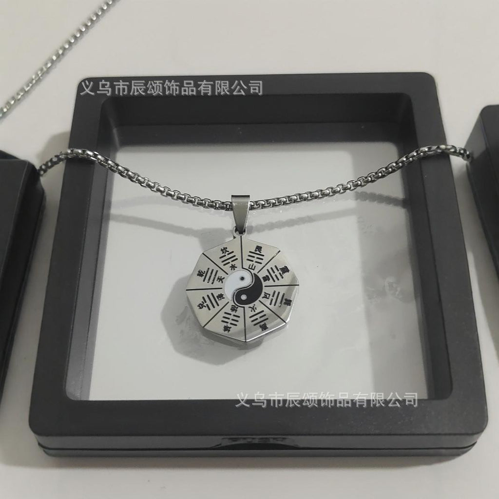 复古民族风太极八卦图项链国潮旅游纪念品钛钢吊坠毛衣链饰品批发