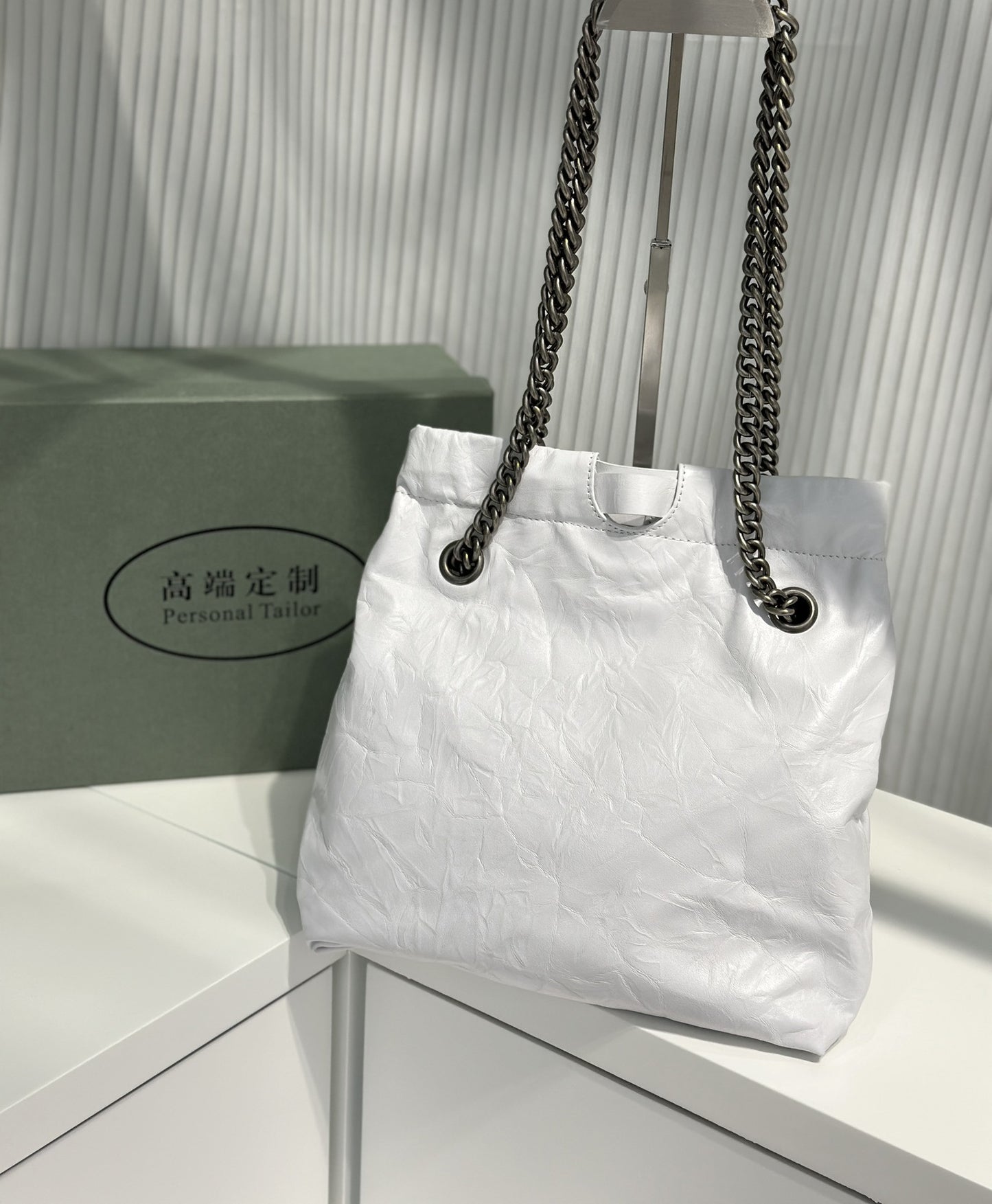 ins风慵懒随性手抓纹头层植鞣牛皮 链条单肩托特大包高质感垃圾袋