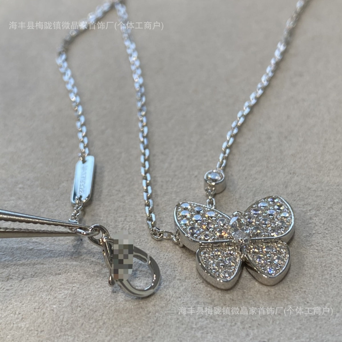 高版本梵家白贝蝴蝶项链满钻马眼蝴蝶项链女镀18k玫瑰金厂家直销