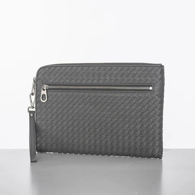 X&BV潮牌新款编织手包男真皮休闲男士手拿包信封包大容量A4文件包