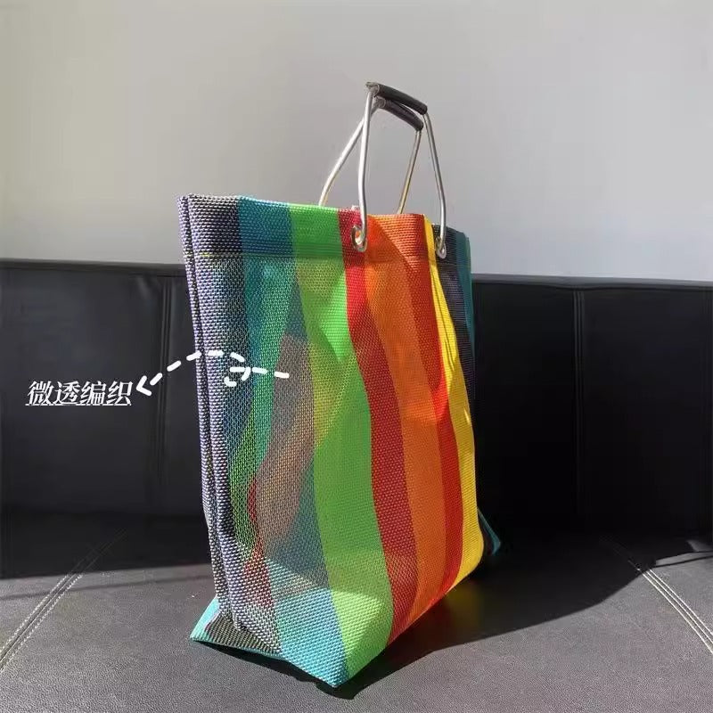 出口日韩MAR编织款铝制手提男女大容量休闲购物袋手提tote 托特包