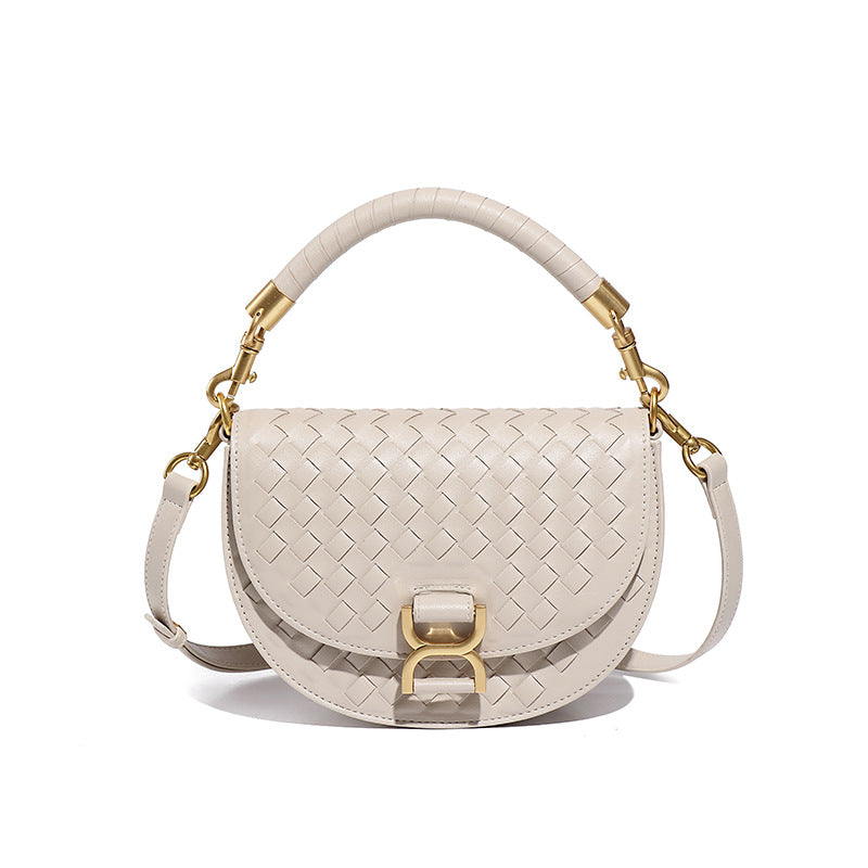 复古半圆编织马鞍包高级感定制单肩包金属扣手提包时尚潮流斜挎包