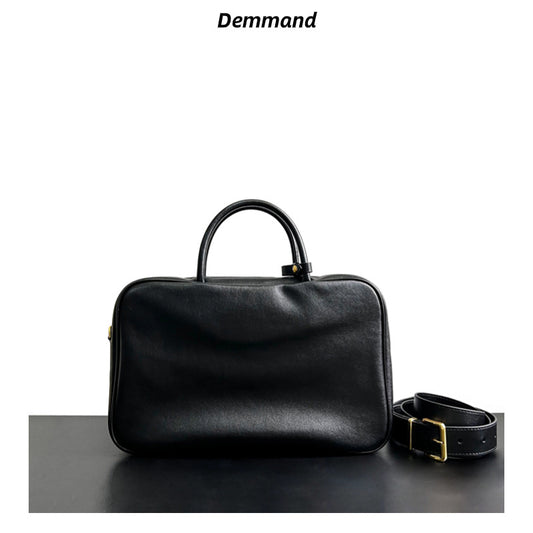 2023新款复古做旧公文包大容量通勤电脑包单肩斜挎真皮保龄球女包