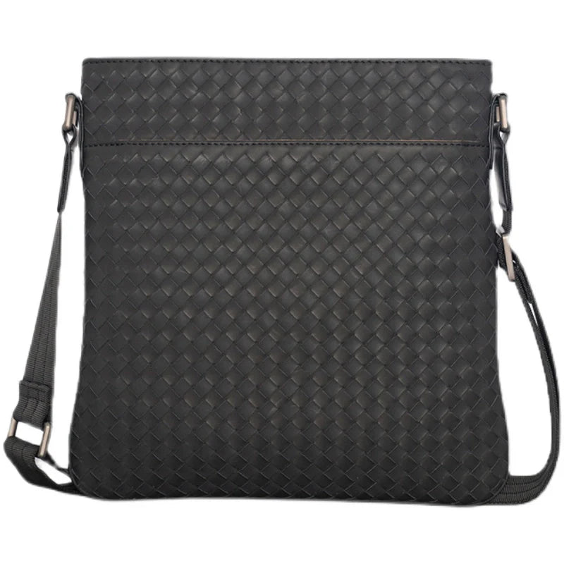 X&BV真皮男士包包单肩包男斜挎包休闲商务编织潮男竖款时尚小背包