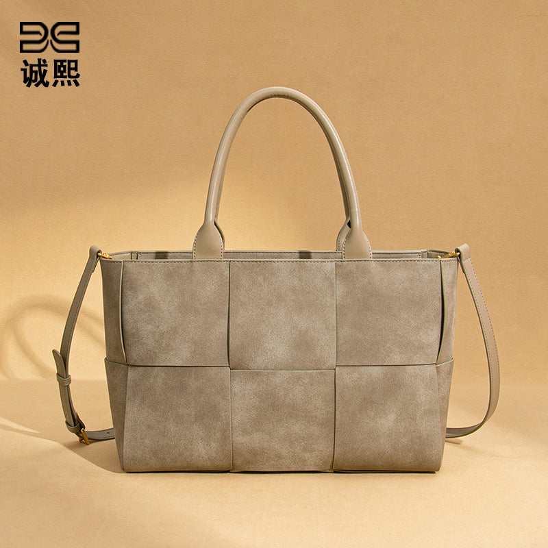 新款磨砂大容量手拎女包高级感跨境潮流编织商务包时尚单肩斜挎包