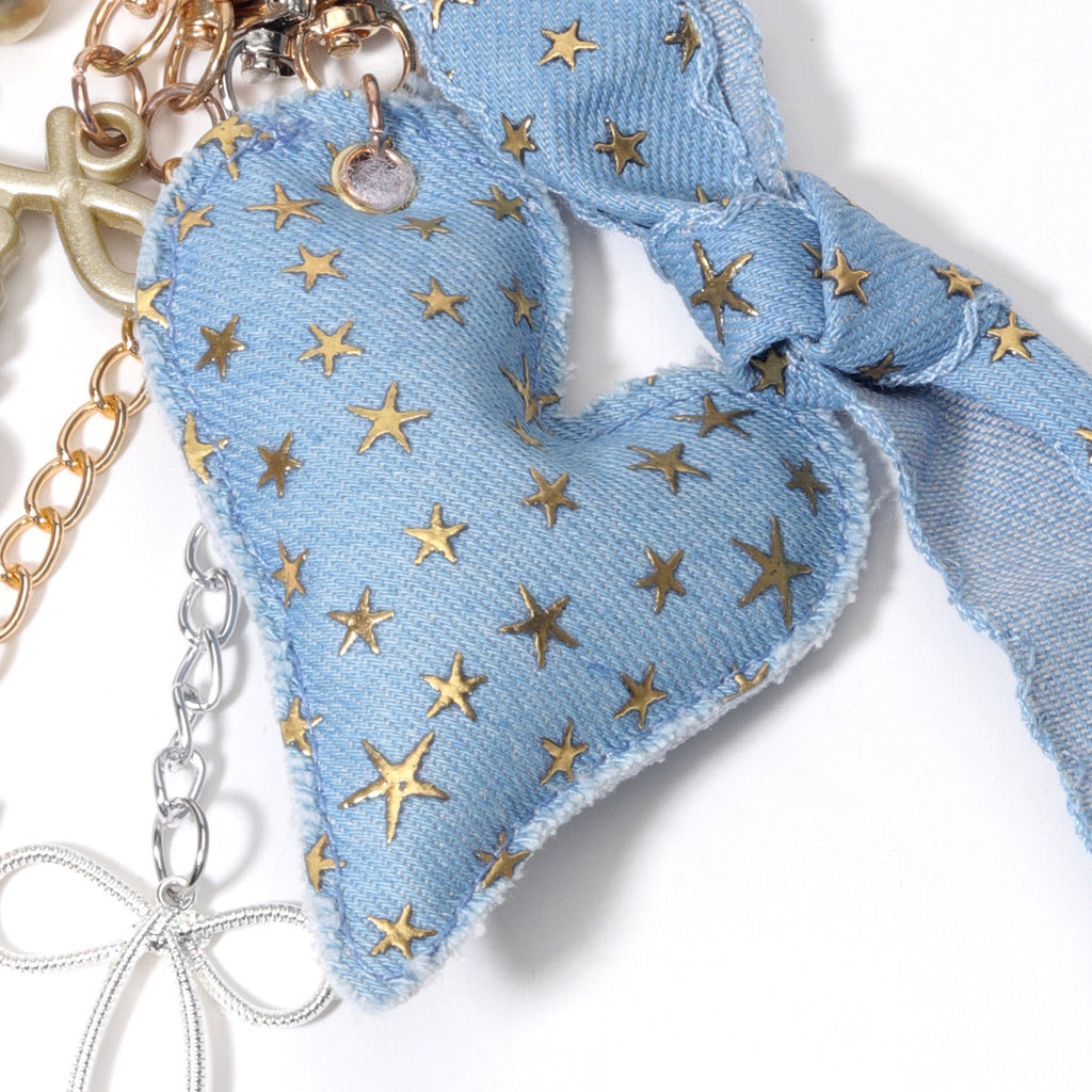 阿乌美工厂复古牛仔满天星蓝色充棉爱心高级感桃心包包挂饰现货