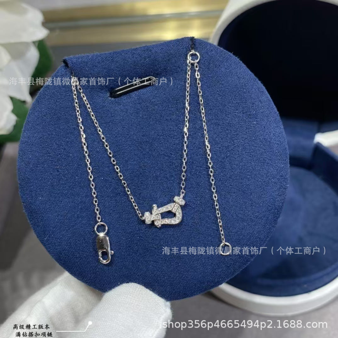 费雷德高版本fred马蹄项链S925银镀18K厚金镶钻航海项链厂家直销