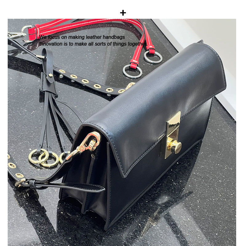 新款soft sound翻盖软皮风琴包头层牛皮彩色挂饰邮差包手提单肩包