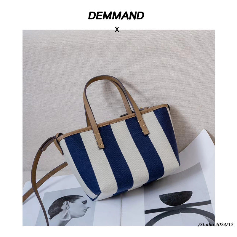 大牌包包女2024新款百搭大容量托特包条纹帆布通勤单肩手提购物袋