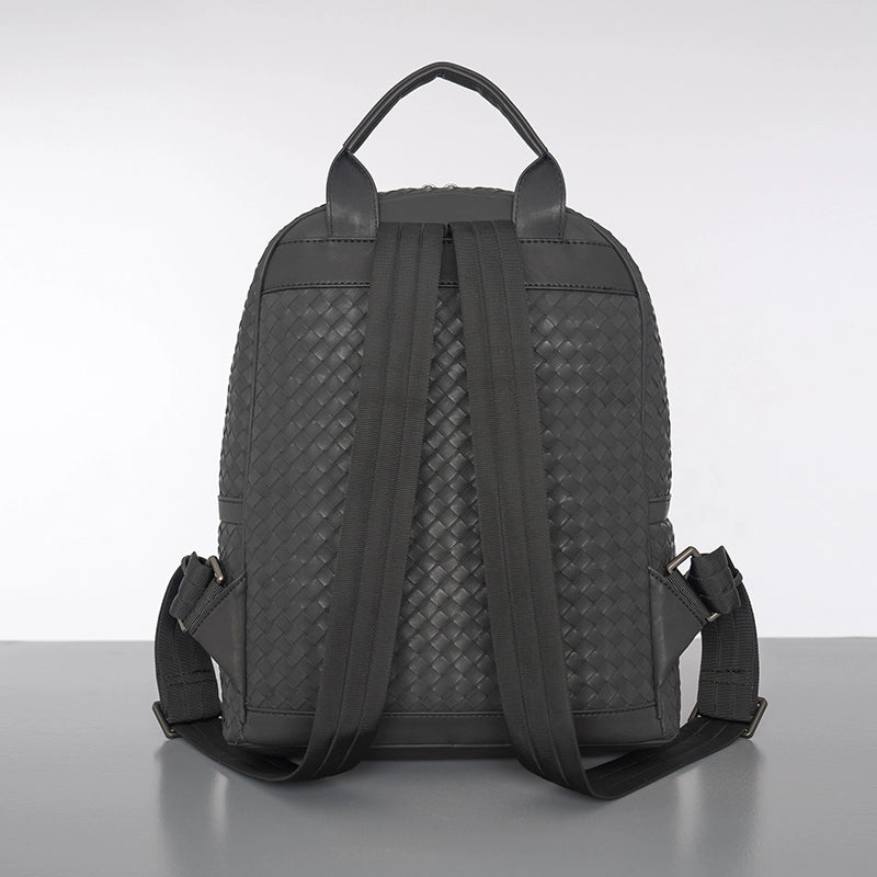 X&BV背包男双肩包真皮大容量休闲商务编织青年电脑包潮流旅行书包