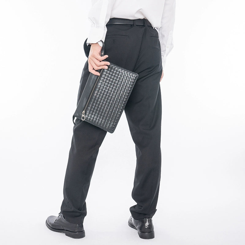 X&BV男士包包手拿包真皮休闲编织新款手包男大容量信封包时尚潮流