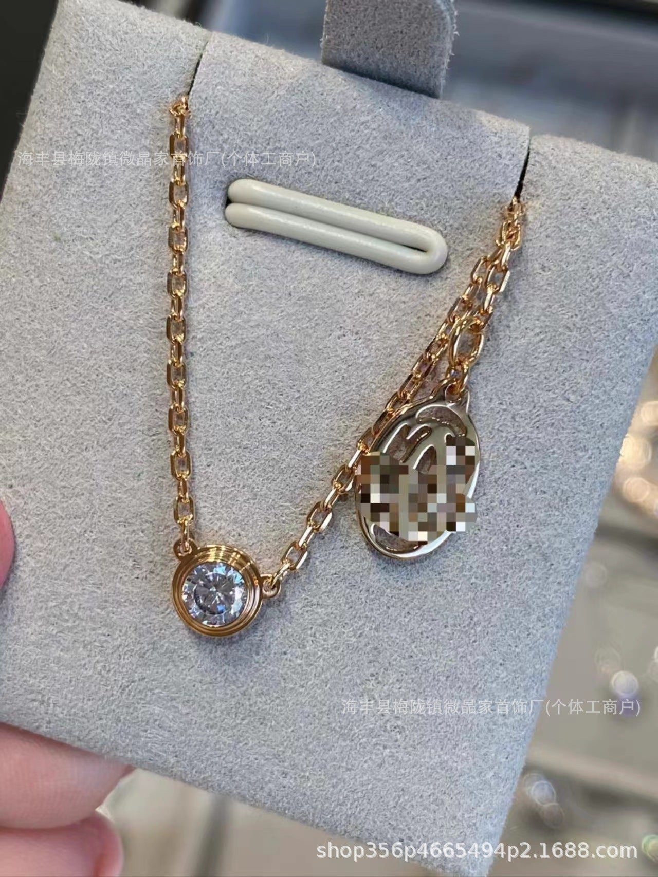 卡家高版小飞碟项链S925银镀18K玫瑰金单钻项链CNC精工厂家直销