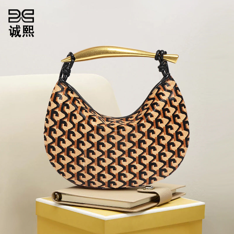 秋冬新款真皮马毛高级感沙丁鱼包小众时尚单肩斜跨包复古手提女包