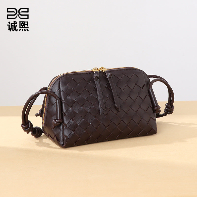 跨境新款手工编织包质感潮流百搭单肩斜挎女包时尚小众设计贝壳包