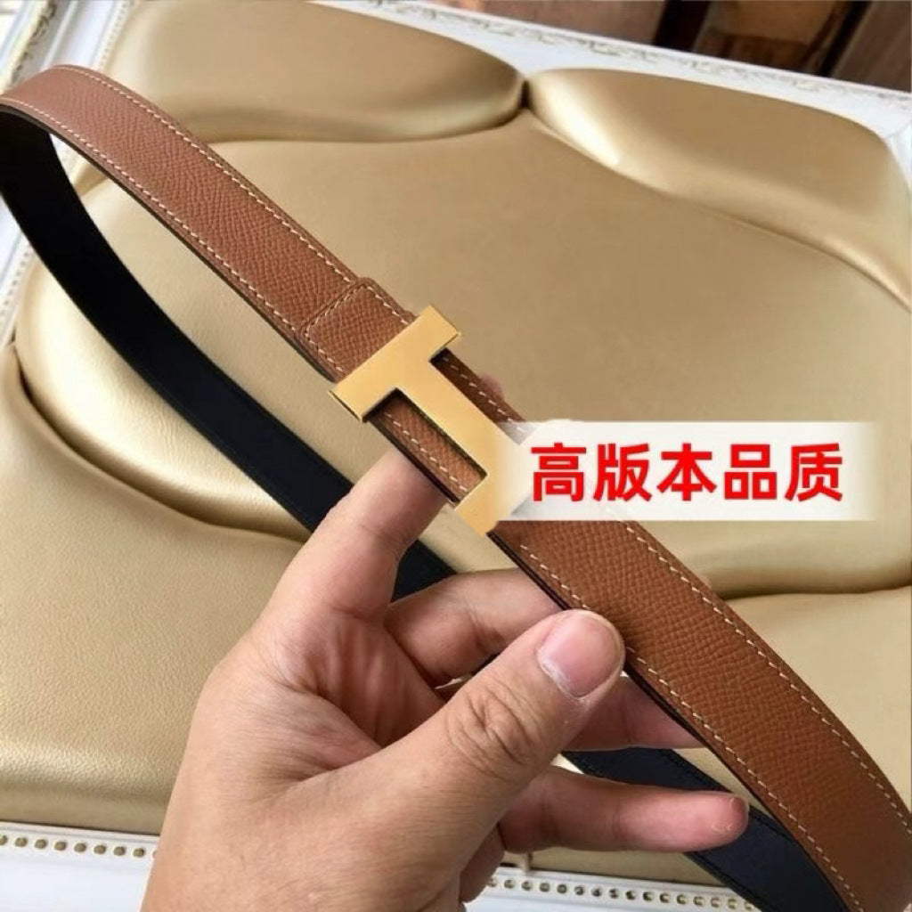 H扣女士皮带端真皮双面商务休闲牛仔裤腰带高级感新款头层牛皮