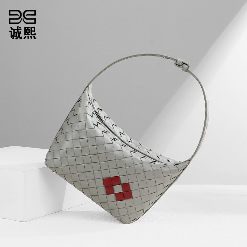 个性潮流简约手拎饭盒包新款红唇夏季单肩包手工编织包包腋下女包