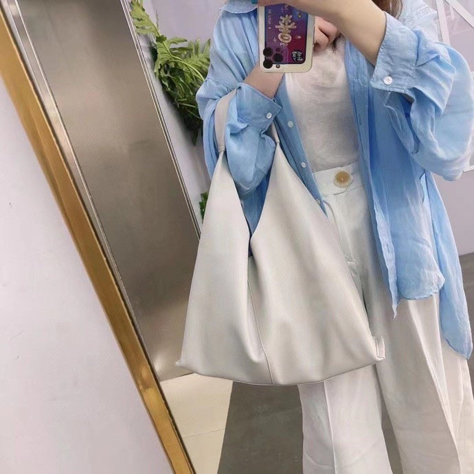 日韩软牛皮慵懒风托特包大容量真皮购物袋百搭休闲流浪单肩女包大