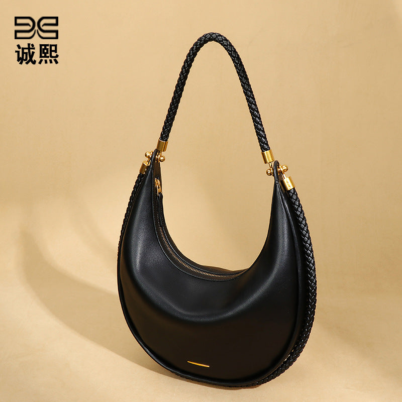 新款高级感大号黑色月牙包个性百搭单肩腋下包手提百搭质感新月包