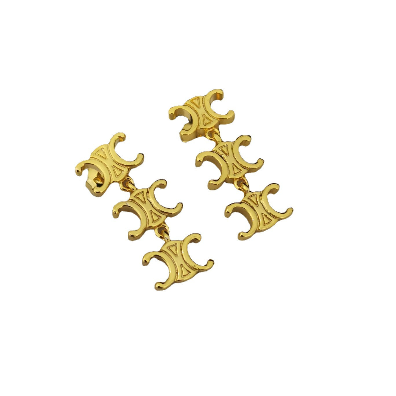 赛林22新款凯旋门吊坠耳钉女气质CEL风浮雕铜镀24K银针几何形耳环