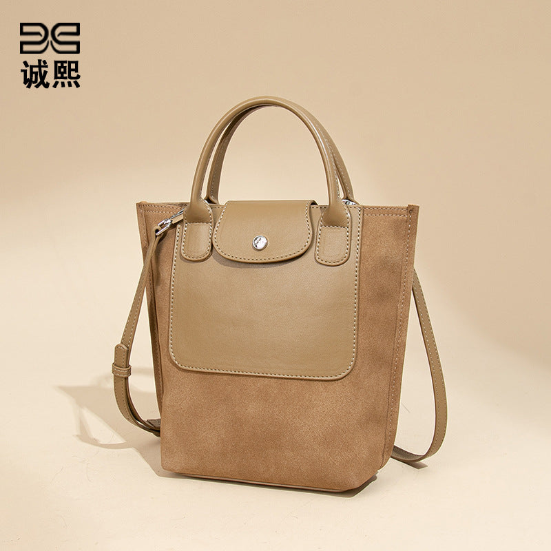 新款拼接磨砂麂皮绒手提女包时尚单肩斜跨包休闲百搭大容量托特包