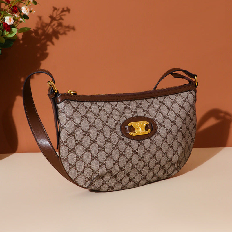 新款港风都市简约休闲百搭半月包复古高级感女士大容量单肩斜跨包