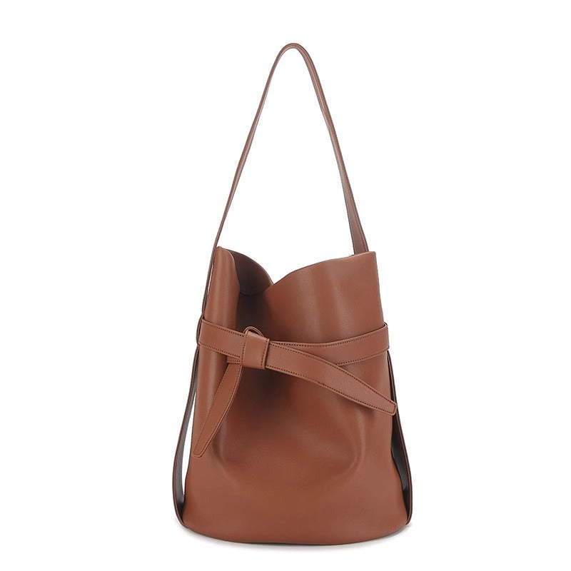 大牌女包蝴蝶结水桶包抽绳手提包打结束口简约通勤大容量托特包