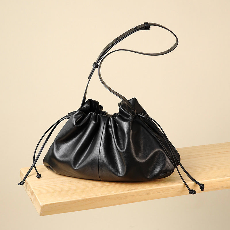 跨境外贸头层牛皮褶皱云朵包腋下包单肩包斜挎包真皮女包包纯牛皮