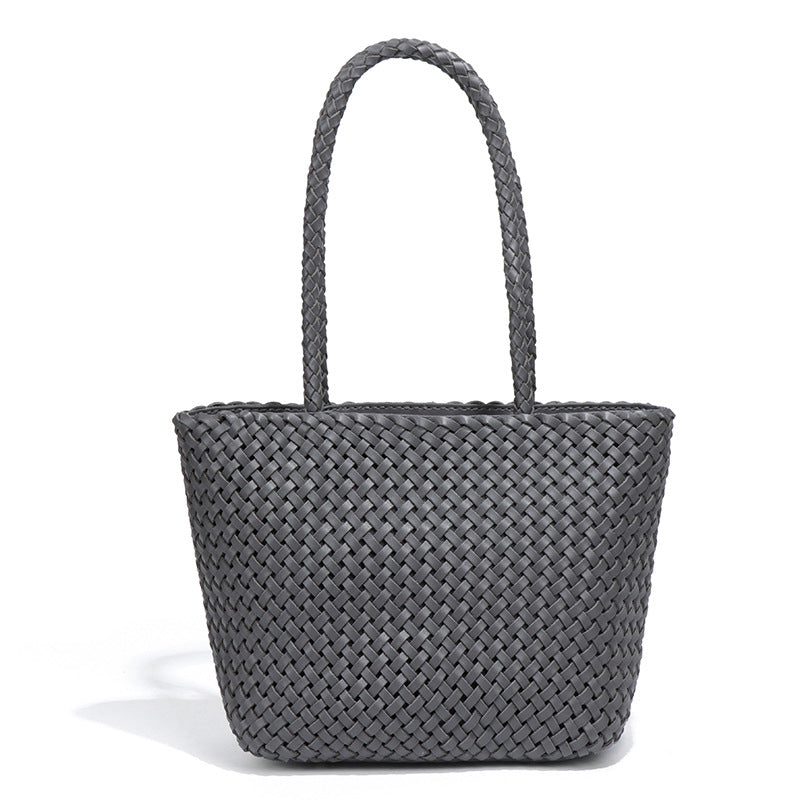 新款菜篮子网红真皮女包单肩托特包手工编织包手提个性潮流腋下包