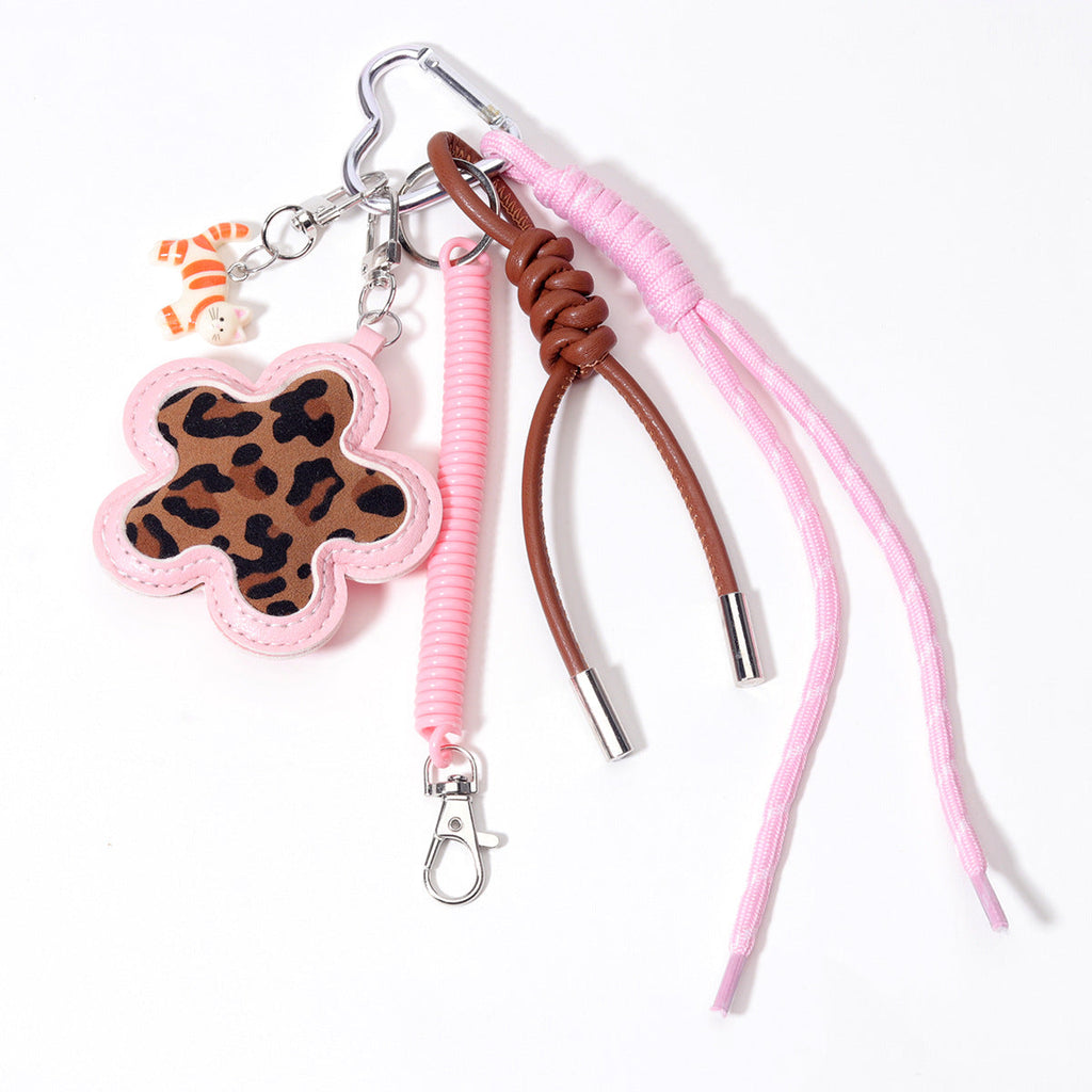 量大价优跨境直供磨砂豹纹小花皮革包挂件包包挂吊饰钥匙扣定制