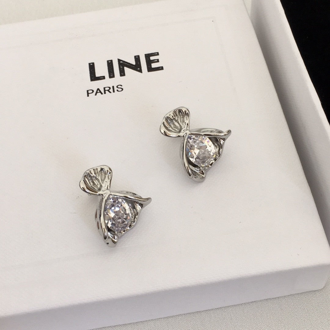 赛林家22新款手捧花耳钉女高级感气质锆石几何型蝴蝶结花束耳环