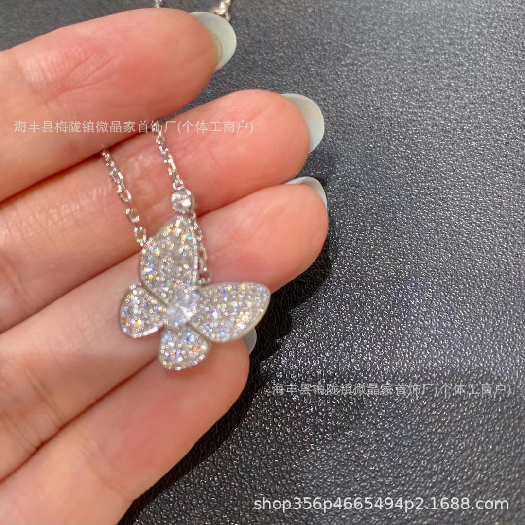 高版本梵家白贝蝴蝶项链满钻马眼蝴蝶项链女镀18k玫瑰金厂家直销