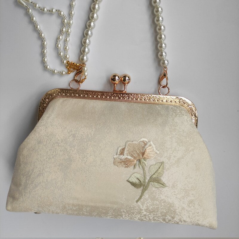 中国风复古刺绣手提包宴会旗袍汉服原木柄斜跨女包汉服刺绣绣花包