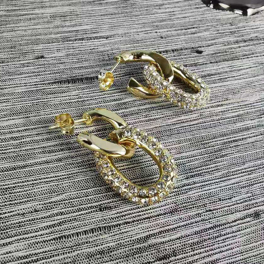 巴家新款双环闪钻耳钉复古高级感拼接个性洋气饰品可拆卸二戴耳环