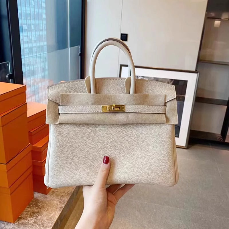 欧美外贸款头层牛皮荔枝纹铂金包真皮女包手提包单肩斜挎凯莉大包