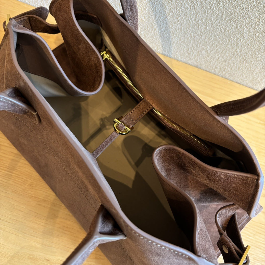 真皮麂皮托特包手提单 肩斜挎女包包新款编织时尚休闲通勤大容量