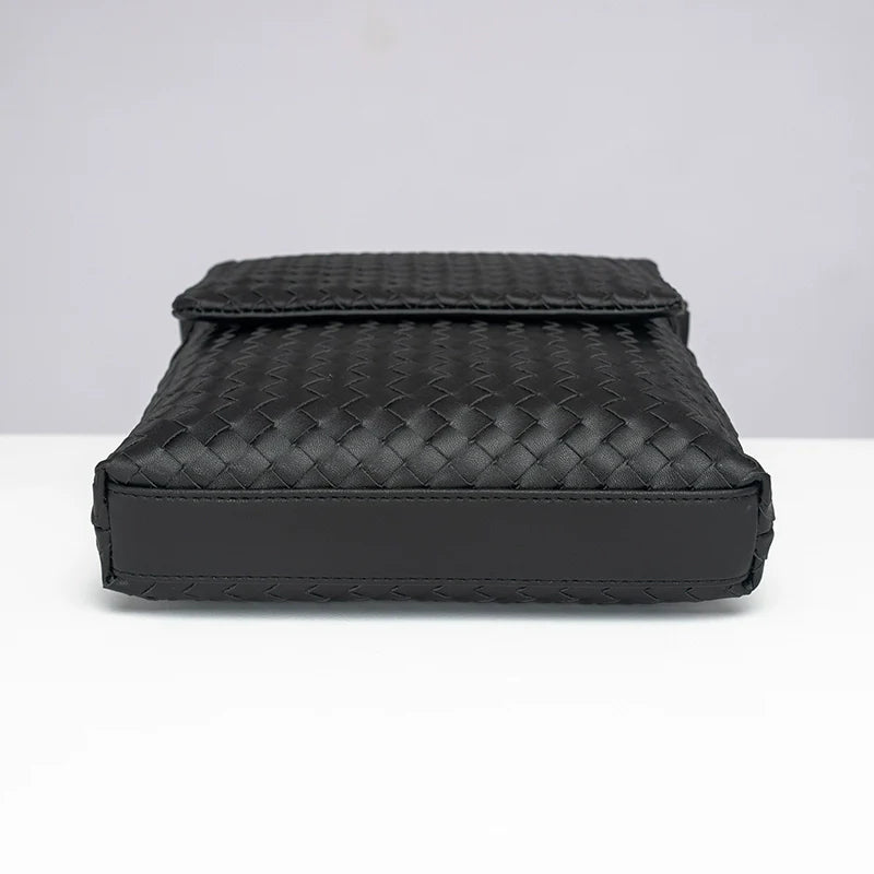 X&BV男包真皮斜挎包单肩包男休闲商务编织翻盖竖款时尚男士小背包