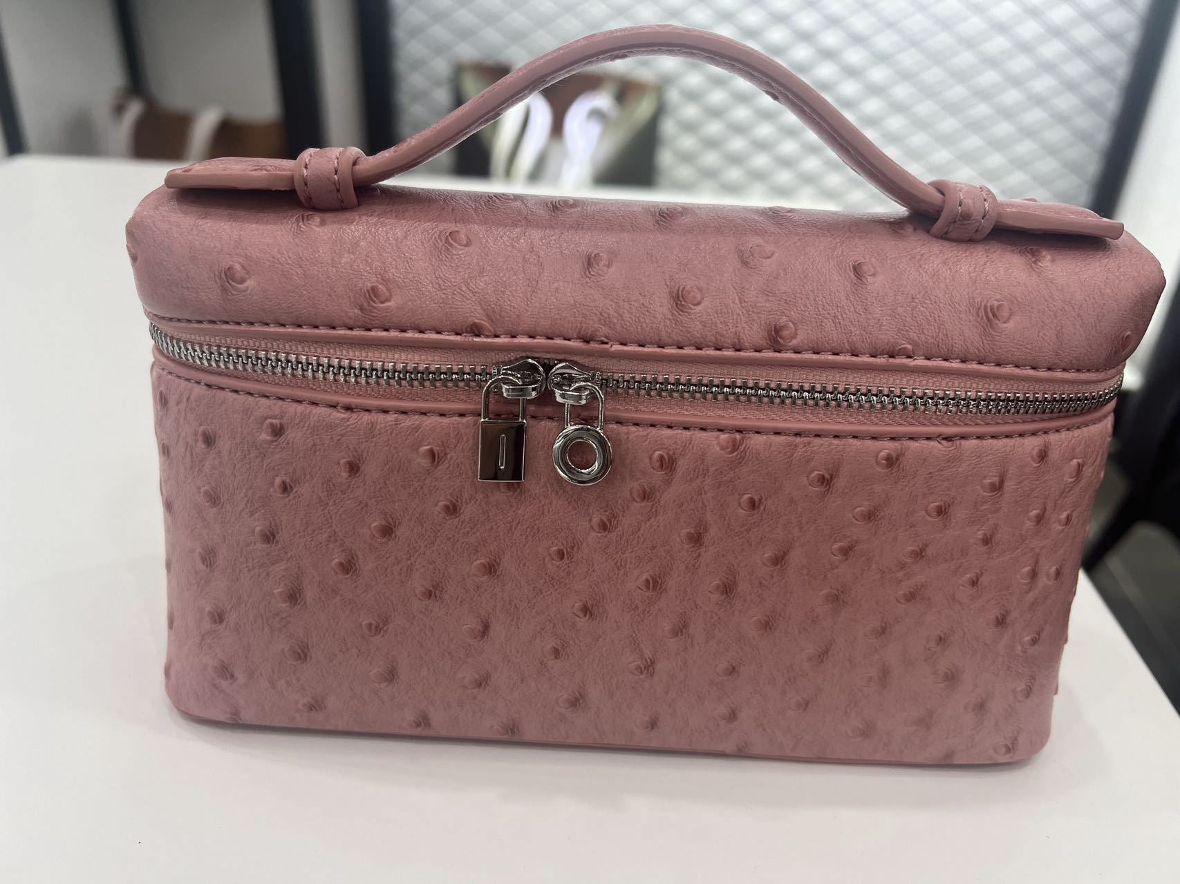 LP19饭盒包真皮鸵鸟纹GIGI同款化妆包手提包斜跨单肩女包时尚简约