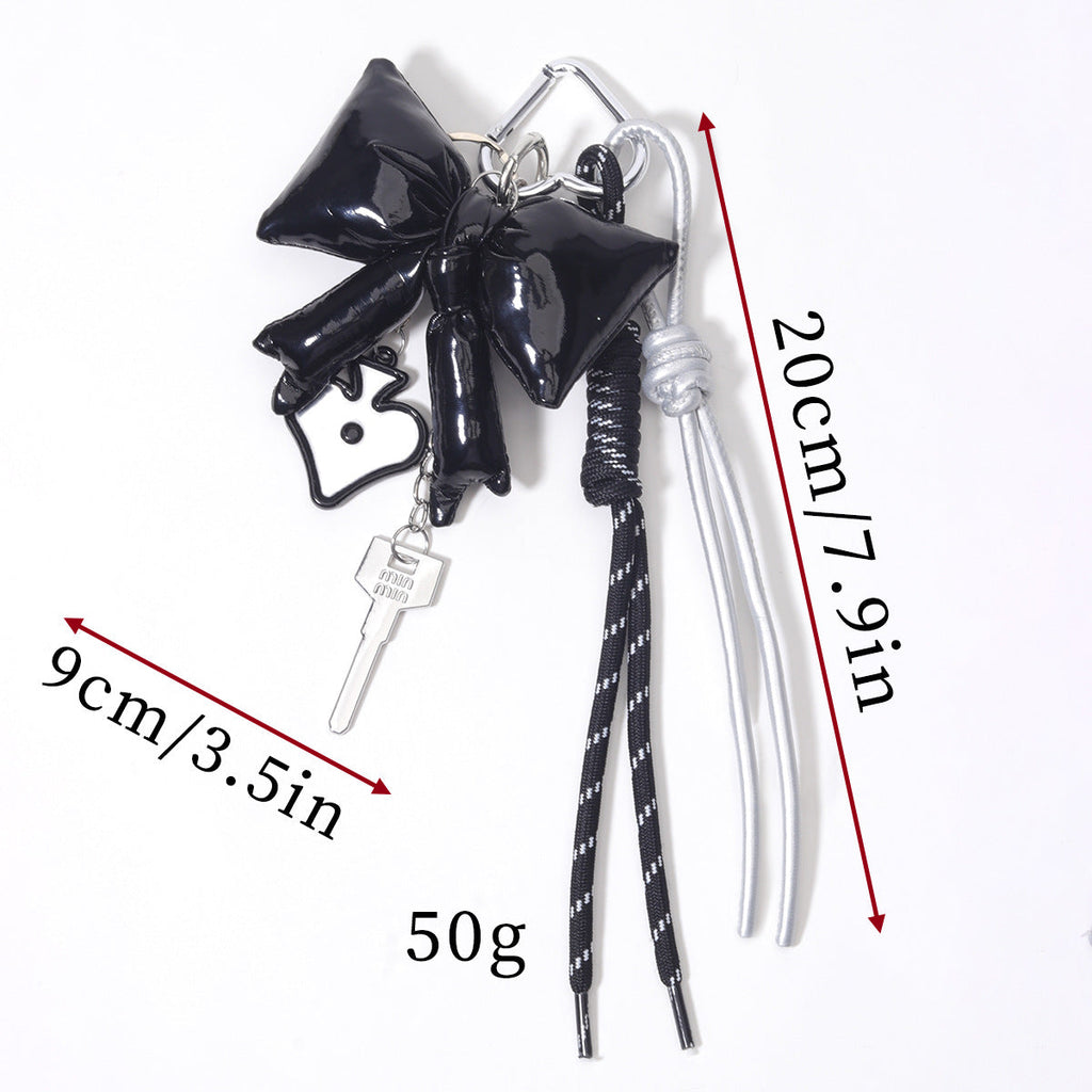 阿乌美工厂现货皮质充棉大蝴蝶结桃心包包挂饰钥匙扣编织绳定制