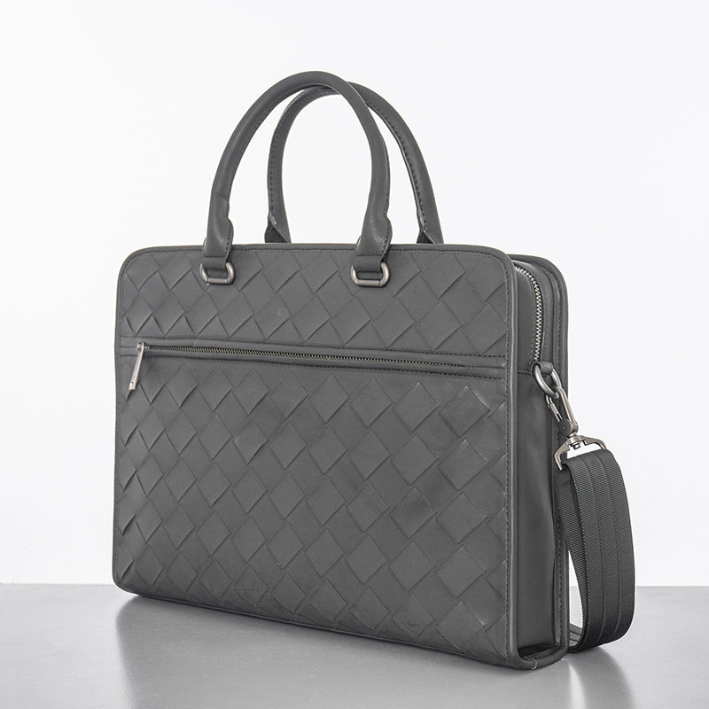 X&BV真皮男包商务包男士手提包大容量编织单肩包斜挎包男士公文包