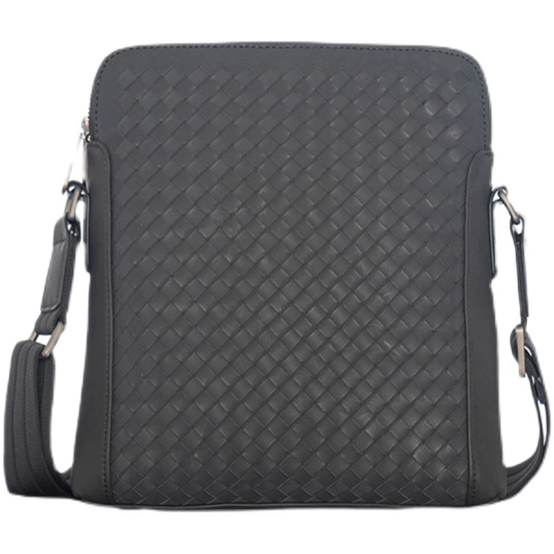 X&BV男包单肩包男士斜挎包商务休闲编织双拉链真皮包包背包男竖款